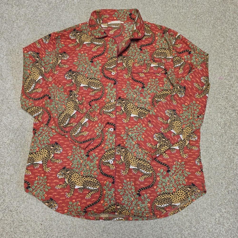 Printfresh Red Print Fresh Bagheera Jungle Cheetah Pajama ButtonUp Shirt Sz S